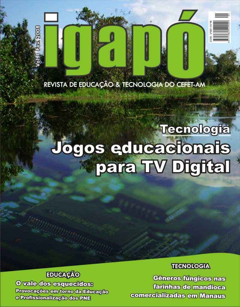 Capa Buscou-se imprimir a identidade amazônica no projeto da revista, ressaltando o nome Igapó (mata inundada; Aurélio, 2006 popularmente conhecido como caminho das águas), característico da região