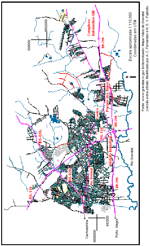 ligadas ao consumo urbano. Em Gravataí: nas áreas urbanizadas, representadas pelo traçado escuro no Mapa 1, próximo das principais rodovias.