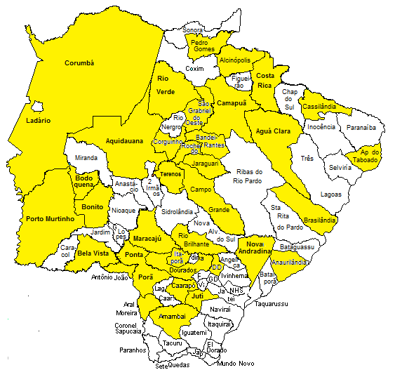 Quantidade Figura 21: Mapa dos municípios com abrigos de morcegos cadastrados até 2007.