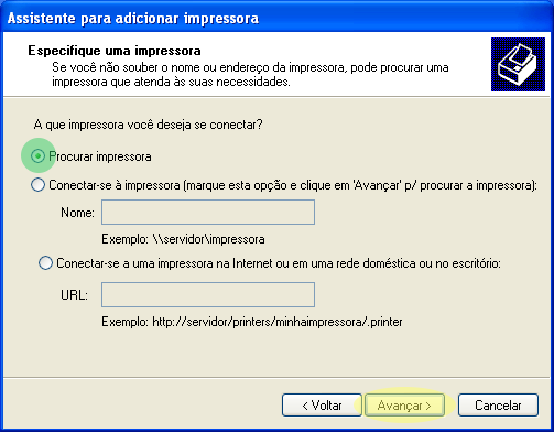 24. Clicar em Uma impressora de rede ou conectada a outro computador e no botão Avançar > (Figura 24) Figura 24.