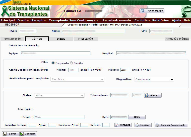 2 Passo Pressione o botão Alterar. O sistema habilitará todos os campos e os botões Salvar e Cancelar.