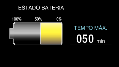 Gravação Tempo de gravação restante/carga da bateria Pode verificar o tempo de gravação de vídeo restante no cartão SD, bem como a capacidade de carga restante pressione o botão UP/< ou DOWN/> 1 Abra