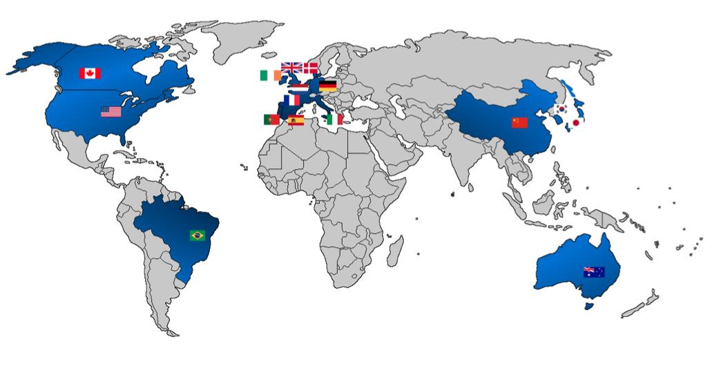 Países mapeados Estados Unidos Canada Alemanha Reino Unido Portugal Espanha Holanda Italia China