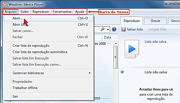 Conhecendo o Windows Media Player O Windows Media Player é o programa padrão da Microsoft para a execução de áudio e vídeo.