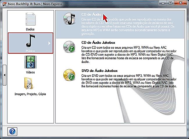 Criando um CD de Áudio Para criar um CD de Áudio, poderíamos utilizar a opção Copiar e gravar músicas - Avançado, da aba Música do Nero StartSmart.