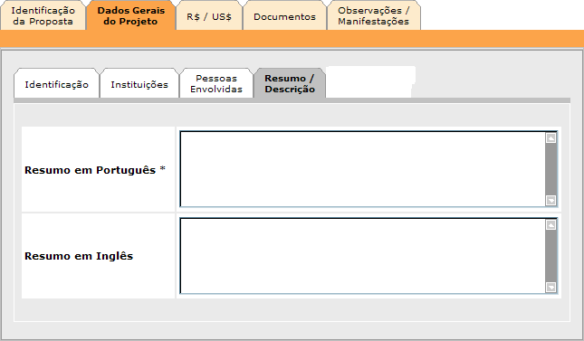 Selecione ( ) a Sub-área de Conhecimento mais adequada ao seu projeto e clique em.