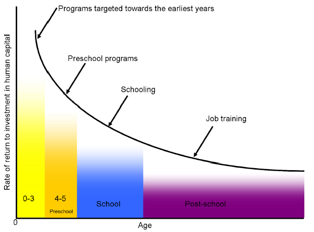 Crescimento cerebral e taxas de retorno Programas direcionados aos primeiros anos Programas para a pré-escola Programa escolar Treinamento para emprego Gráfico 1 Crescimento Cerebral e Taxas de