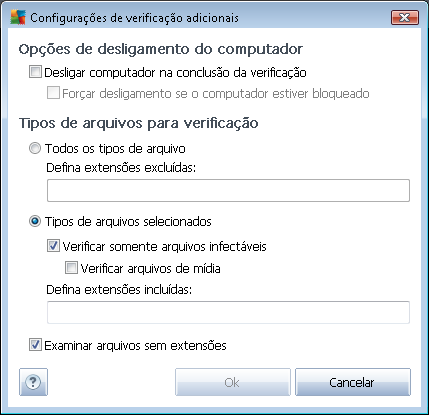 o Opções de desligamento do computador - decida se o computador deve ser desligado automaticamente quando a execução do processo de verificação terminar.