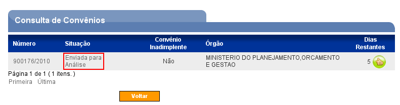 99 Registrará no sistema a sua conclusão, podendo: Solicitar Complementação: Neste caso, o Convenente deverá alterar e/ou complementar o que foi solicitado e enviar novamente para análise do