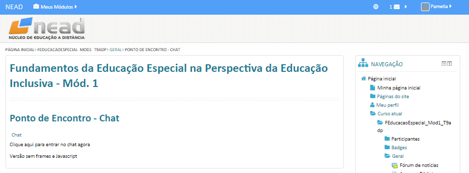 Para participar do CHAT, é necessário verificar o horário que o professor estará disponível para atendimento, o professor não estará disponível em outro horário.