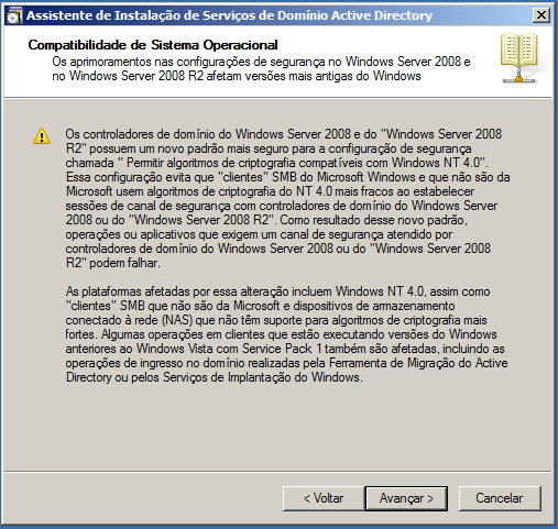 Processo de Instalação do Active Directory Domain Services Para iniciar o processo de instalação, clique em Iniciar > Executar > digite o comando > dcpromo.