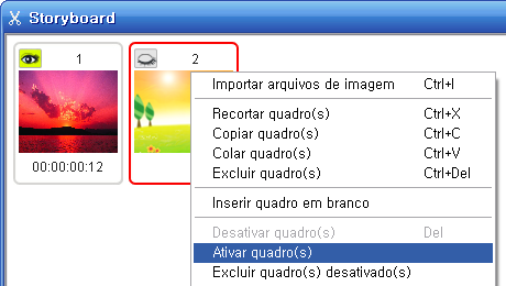 28. honestech 5. Os quadros desativados não serão exibidos durante a pré-visualização ou a saída. 5.8. Ativar quadros 1.