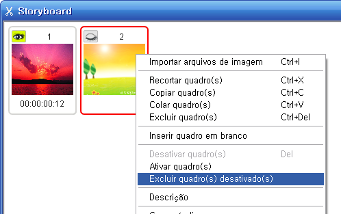 29. Claymation Studio 5.9. Excluir quadros desativados 1. Selecione os quadros desativados que deseja excluir no Storyboard e clique neles com o botão direito do mouse. 2.