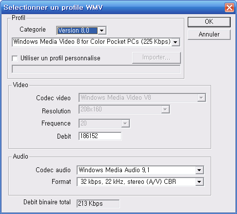 47. Claymation Studio 10.1. Criar saídas no formato Windows Media (WMV) Selecione o Perfil WMV de sua preferência. Outras configurações relacionadas serão exibidas. 1. Perfil Cada perfil contém informações sobre codecs de áudio/vídeo, tamanho de saída de vídeo, taxa de amostragem de áudio, taxa de bits, etc.