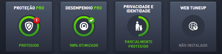 2.2.1. Mosaicos de Categoria Os mosaicos de Categoria permitem instalar produtos de software AVG para poder ver o estado ou simplesmente abrir a interface de utilizador dos produtos.