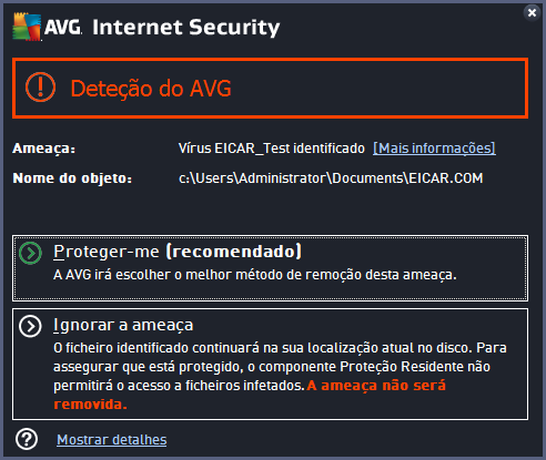 Alto / Médio estas colunas mostram o número de infeções removidas/o total de infeções detetadas de gravidade alta e média, respetivamente Informação informações relativas ao decurso da análise e