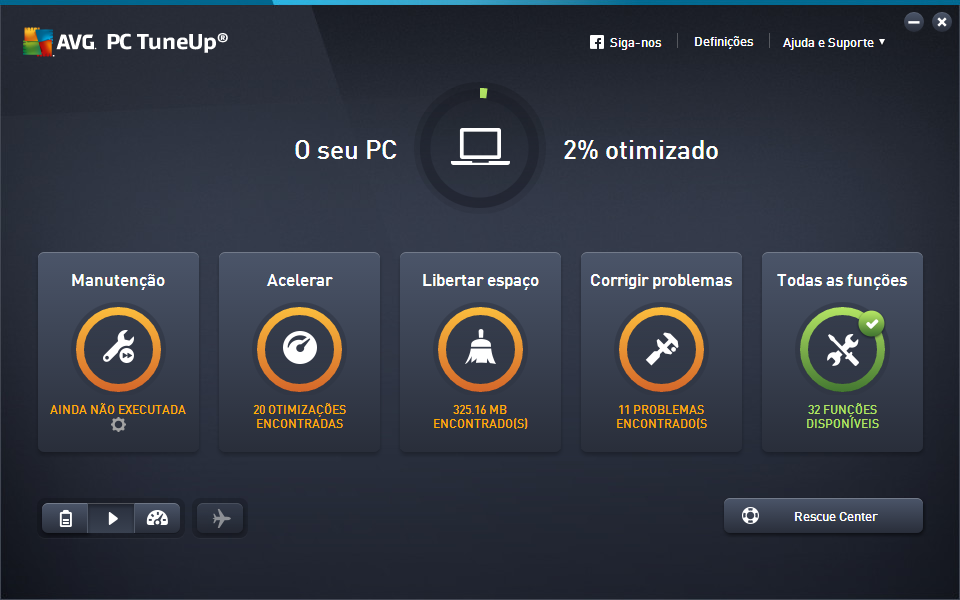 4.1. Painel O novo Painel do AVG PC TuneUp é o ponto de acesso central a todas as funções e opções de otimização.