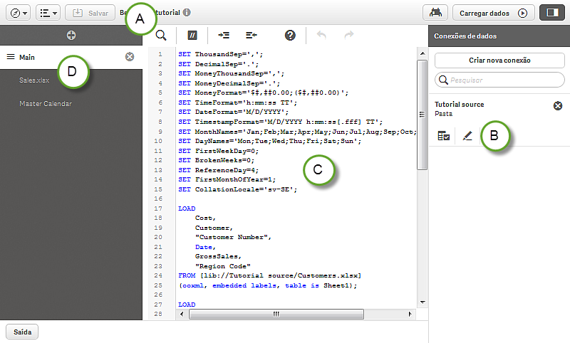 3 Usando o editor da carga de dados Esta seção descreve como usar o editor de carga de dados para criar ou editar um script de carga de dados que pode ser usado para carregar seu modelo de dados no