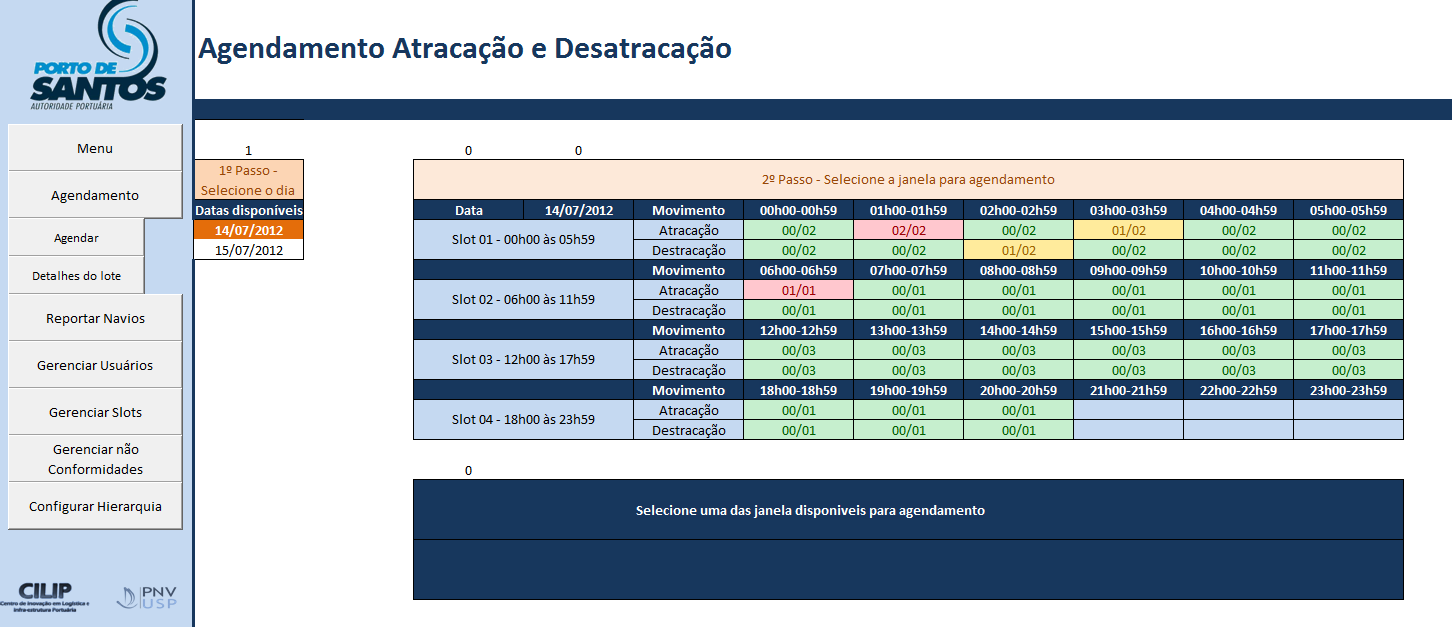 Tela de agendamento 1) Inicia agendamento 2) Seleciona a data 3) Seleciona slot