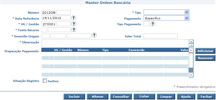 Tela 94 O sistema apresentará a mensagem Operação realizada com sucesso. A partir desse momento o sistema criou uma Preparação de Pagamento.