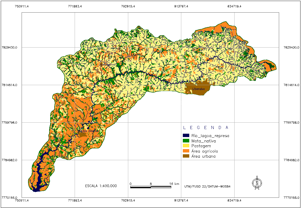 Figura 1. Mapa de declividades da bacia do rio Uberaba. Figura 2. Mapa de uso e ocupação do solo da bacia do Rio Uberaba.