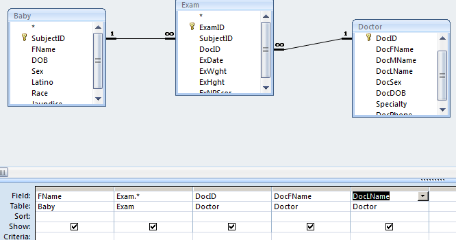 3. Suponha que quer uma lista dos participantes e as datas dos exames efectuados pelo médico 1. 4. Crie uma nova consulta: Create Query Design.