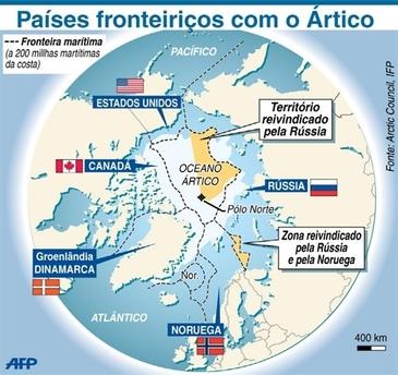 A região mais Setentrional ou seja, compreendida a partir da latitude 60º Norte até o polo norte; Países que fazem fronteira imagem ao lado; 21 milhões de Km² é maior que a Rússia Recebe pouca