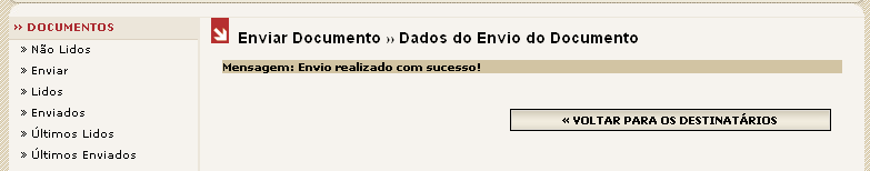 Já se o usuário tentar realizar o envio sem um documento em anexo, o sistema apresenta a seguinte