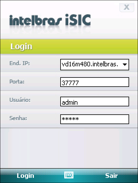 Operação Após iniciar o aplicativo será exibida a interface de login conforme figura a seguir: Tela de Login O aplicativo possui um DVR de teste da Intelbras já cadastrado, portanto clique em Login