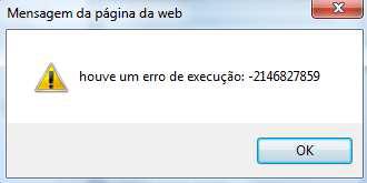 - Caso o internet explorer e o controle de Active X não sejam configurados corretamente, o seguinte erro de activex pode ocorrer: 9.