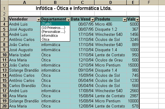 Nem sempre desejaremos ver, ou imprimir todos os dados de uma planilha. Muitas vezes desejaremos filtrar esses dados para apresentar somente as informações realmente importantes para o nosso trabalho.