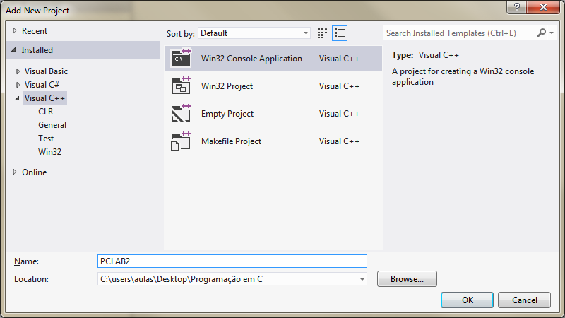 Passo 3 Criar um Novo Projeto Um Projeto é a forma como o Visual Studio encapsula todos os ficheiros associados à construção de um determinado programa.