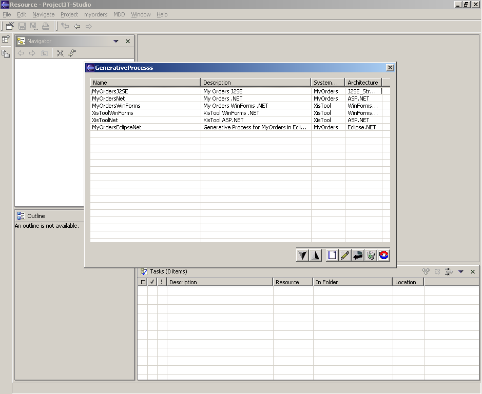 Figura 4.5 Editor de todos os processos de geração, mas na ferramenta ProjectIT-Studio. A Figura 4.6 e a Figura 4.