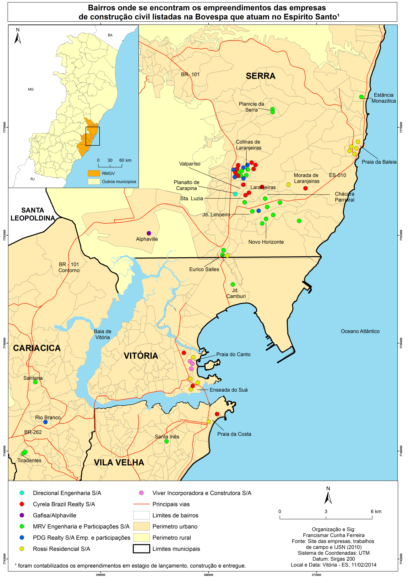 Mapa 04: Bairros da RMGV onde existem empreendimentos das empresas