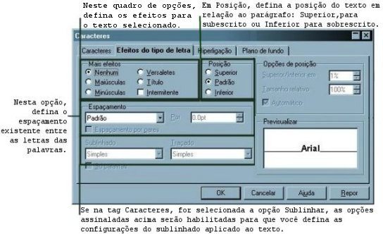 Na tag Hiperligação estão localizadas as opções para configurar as frases e palavras no texto Clicando que serão na tag links.