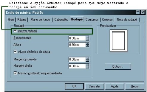 Utilize a tag Rodapé da configuração de página para inserir e formatar os rodapés de seu documento.