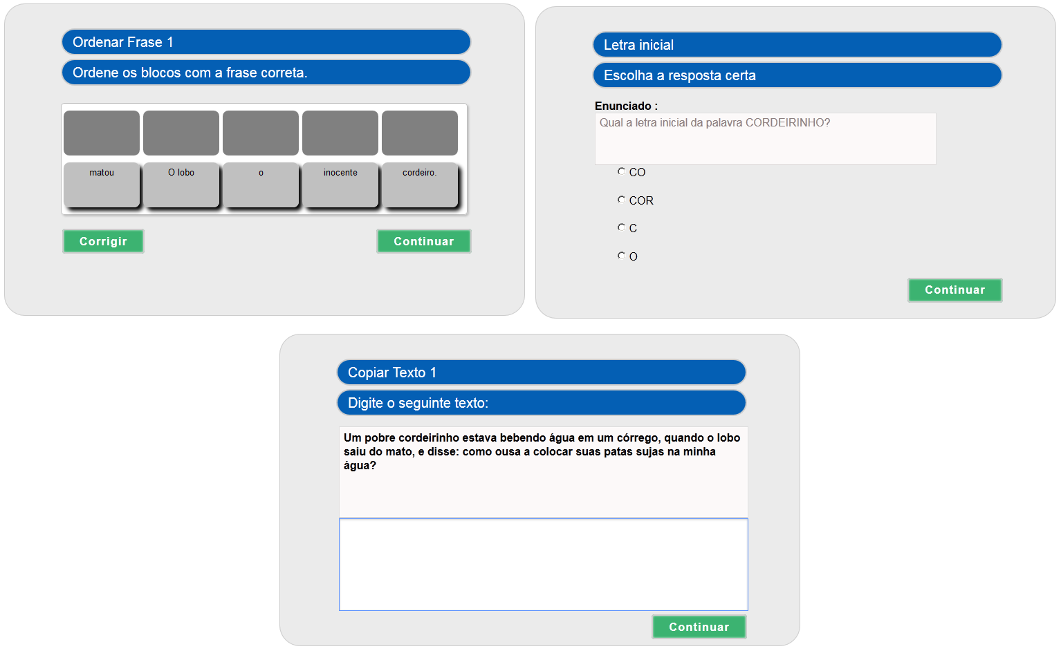 Na atividade múltipla escolha, Figura 5(b), é apresentada ao aluno uma pergunta sobre alguma disciplina matemática, português,... e um conjunto de respostas possíveis.