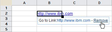 3. Clique em Remover. Tarefas relacionadas: Incluindo um Hiperlink em uma Célula na página 97 É possível vincular uma página da web de uma célula da planilha incluindo um hiperlink na célula.