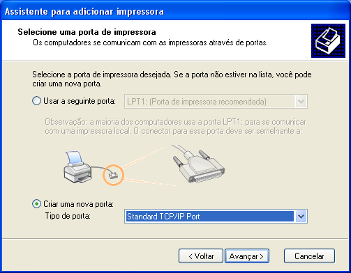 ETAPAS BÁSICAS DE IMPRESSÃO 9 Etapa 3 Instalação dos drivers da impressora nos computadores dos usuários para realizar a impressão TCP/IP No computador com Windows XP de um usuário: 1 Clique em