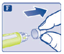 Retire a tampa externa da agulha e guarde-a. Você vai precisar dela após a injeção, para remover com segurança a agulha do sistema de aplicação. Retire a tampa interna da agulha e descarte-a.