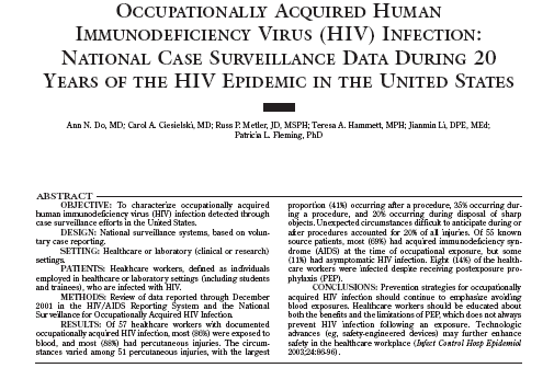 Aquisição Ocupacional do HIV entre