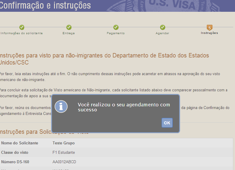 9º PASSO: Na página do calendário, selecione a data e horário da entrevista no Centro de Atendimento ao Solicitante de Visto (CASV) e no Consulado