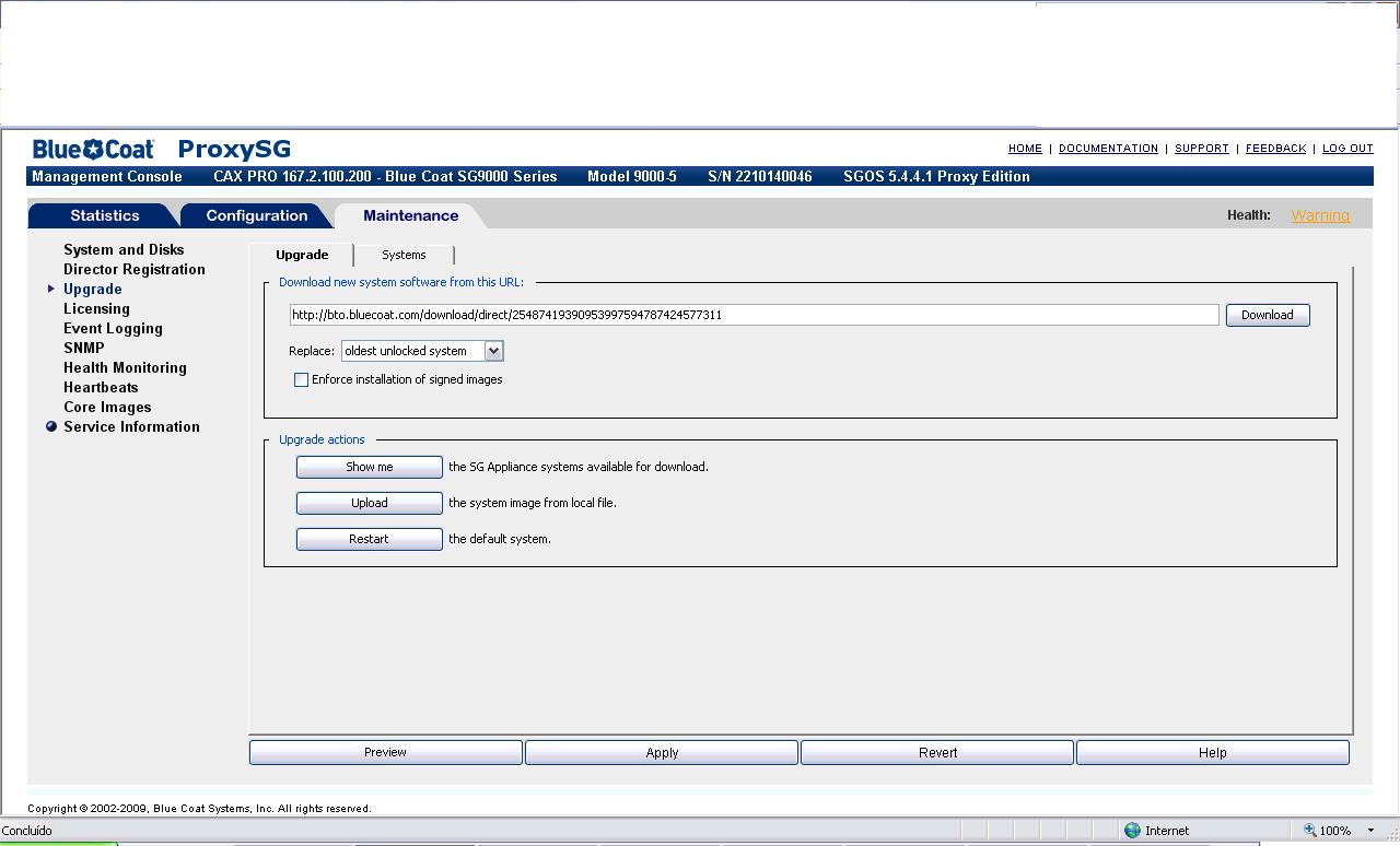 Fig.2.2.5 Tela de configuração dos endereços dos servidores BCAAA. 3. Instalação e configurando o Bluecoat 9000-5. O primeiro passo que se deve fazer e executar um export das regras do Proxy antigo.