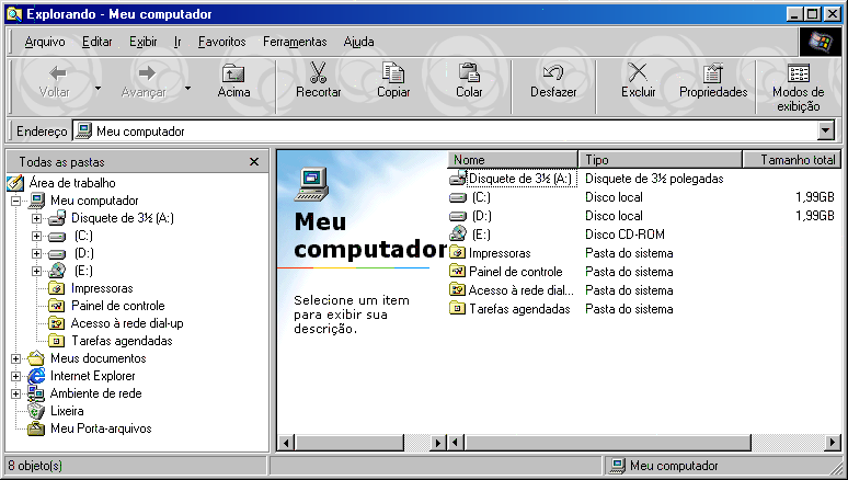"Windows Explorer" Iniciando o "Windows Explorer": Clique no ícone "Meu Computador" com o botão da direita. Um menu de atalho será apresentado. Clique na opção "Explorar".