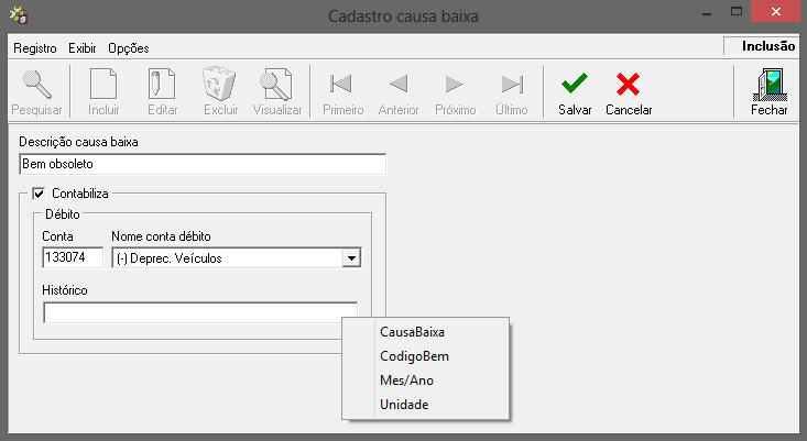 6. Cadastro de Marca PAT_CadMarca.dll O cadastro de marca é apenas informativo e contém apenas o campo para informar a descrição da marca. 7.