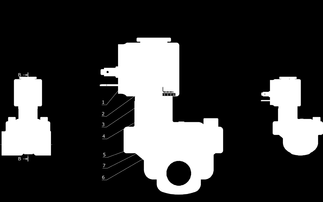 Válvulas solenoides, tipo 6-50 Função, NF 1. Bobina 2. Mola do núcleo 3. Núcleo 4. Orifício piloto 5. Diafragma 6. Orifício principal 7.