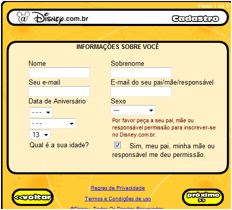 Figura 21. Conformidade da Interface para o Critério Concisão. Fonte: Disney (2009) Conotação SIM para o critério Experiência do Usuário.