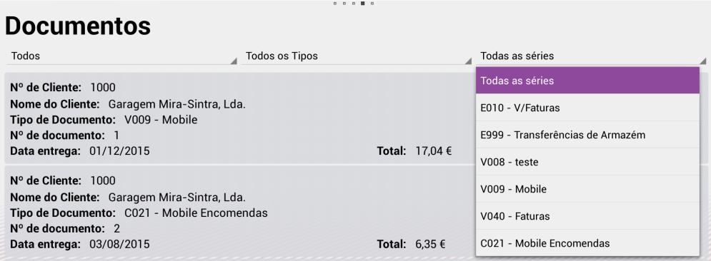 Estão disponíveis 3 filtros: o estado dos documentos (Fig. 80), tipo de documento (Fig. 81) e a série de documentos (Fig. 82). Fig. 80 Fig. 81 Fig.