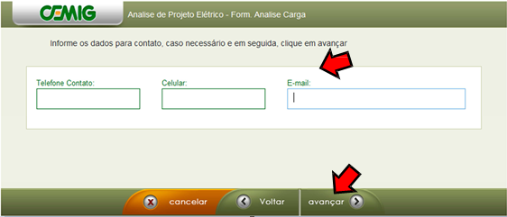 Escolha uma das opções de acordo com o tipo de serviço desejado: Solicitação de NS (nota de serviço) para análise de carga na rede/aprovação de projeto elétrico ou reanálise de carga na rede/projeto