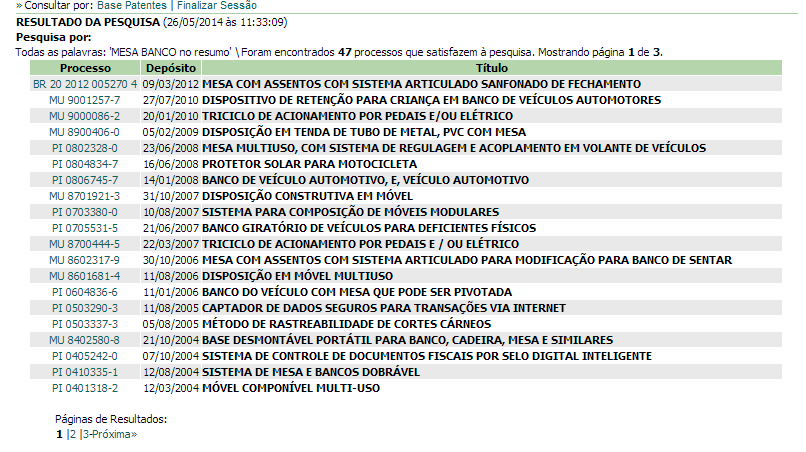 A resposta é uma lista de documentos; para mais informações, clique no número do processo (na lateral